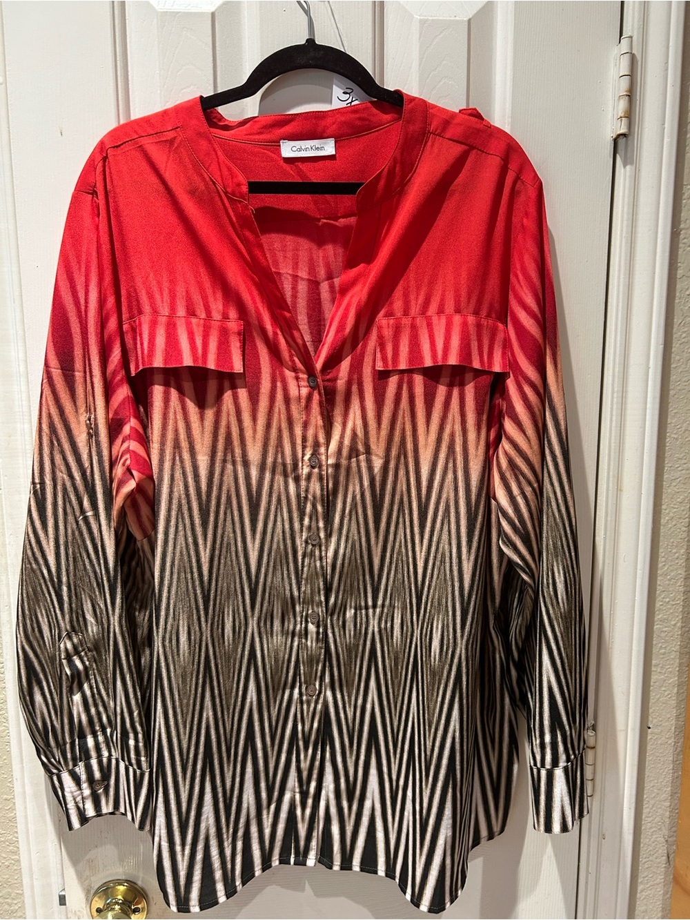 Calvin Klein Red Ombre Geometric Chevron Button-Down Shirt